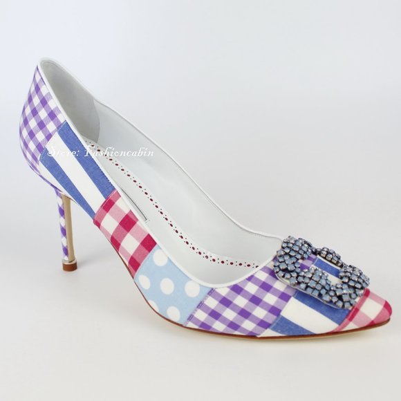 NEW MANOLO BLAHNIK Hangisi Patch Embellished Heeled Pumps - Picture 5 of 13